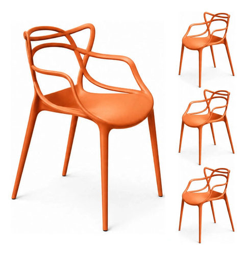 Kit 4 Cadeiras Jantar Allegra Polipropileno Com Fibra Vidro Allegra Laranja