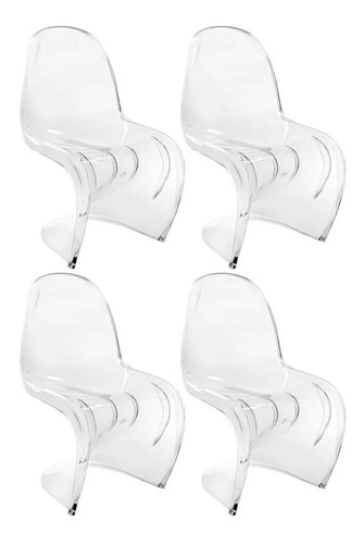 4 Cadeiras Acrilica Panton Curve Incolor Transparente