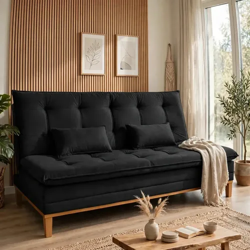 Prime Home Oficial Mobly Sofa Cama Reclinável Sofá 1 Preto Liso
