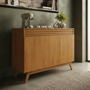 Aparador Buffet Florence 3 Portas Ripado 100% Mdf Pé Madeira Nature
