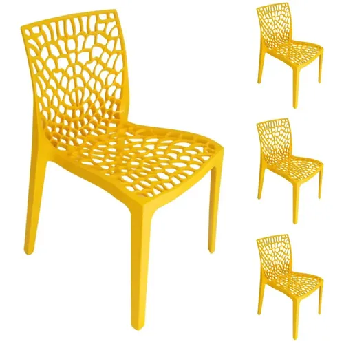 Kit 4 Cadeiras Gruvyer Amarelo Sala Jantar Modernas Empilháveis Resistentes 140kg Interna Externa