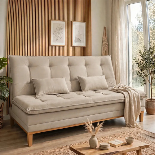 Prime Home Oficial Mobly Sofa Cama Reclinável Sofá 1 Bege Liso