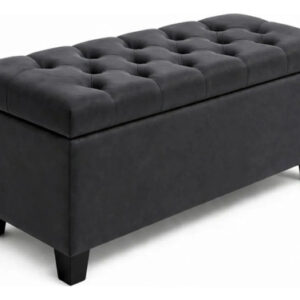 Puff Baú Retangular Organizador Estofado Em Suede 80cm Cinza Liso