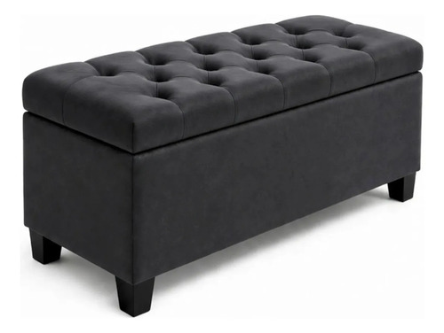 Puff Baú Retangular Organizador Estofado Em Suede 80cm Cinza Liso