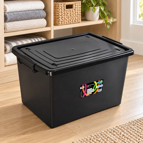 Kit 2 Caixas Organizadoras Com Tampa E Travas 56 Litros Preto