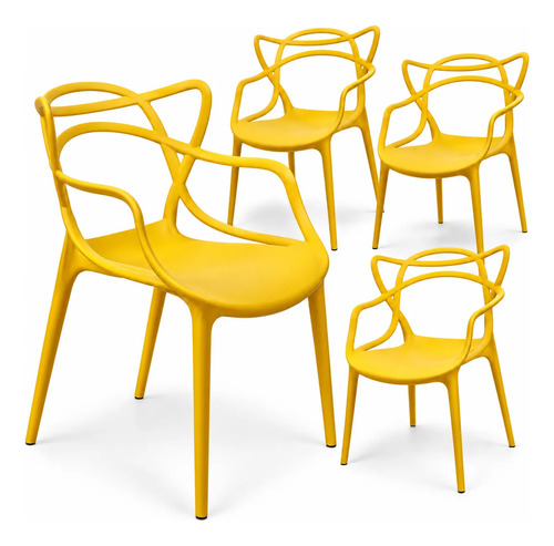 Kit 5 Cadeiras Allegra Com Braço Jantar Empilhável Colorida Allegra Amarelo