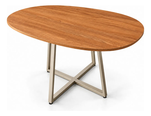 Mesa Jantar Oval 1,30m 4 A 6 Lugares Freijó Mdf Pés De Metal Freijo Champanhe