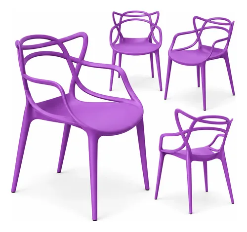 Kit 5 Cadeiras Allegra Com Braço Jantar Empilhável Colorida Allegra Roxo