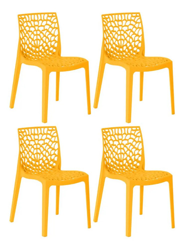 Kit 4 Cadeiras De Jantar Gruvyer Design Em Polipropileno | Magazine Decor Cor Amarelo