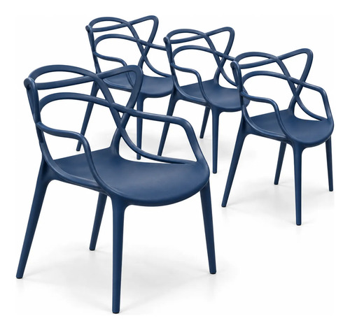 Kit 5 Cadeiras Allegra Com Braço Jantar Empilhável Colorida Allegra Azul-marinho