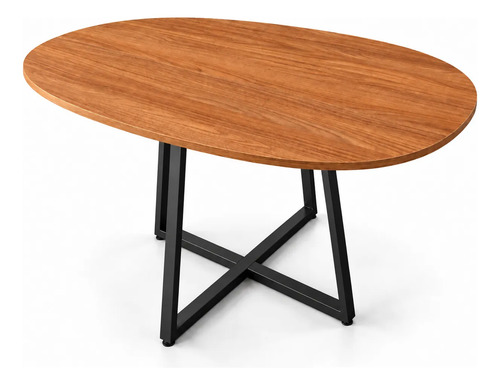Mesa Jantar Oval 1,30m 4 A 6 Lugares Freijó Mdf Pés De Metal Nature Preto