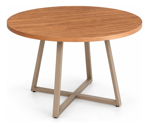 Mesa De Jantar Redonda 110cm 4 Lugares Mdf Industrial Metal Nature Champanhe