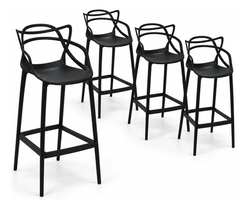 Kit 4 Banquetas Allegra Com Encosto Design Cozinha Bancada Fosco Preto