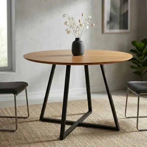Mesa De Sala De Jantar Redonda Estilo Moderno Gabilite Mesa De Jantar De Mdf Nature Preto