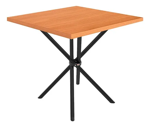 Mesa De Jantar Paris 75x75 Quadrada Pés Aço Preta Freijo Preto