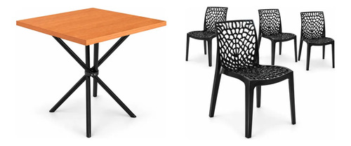 Kit Jantar Paris: Mesa Quadrada Preta 75x75 + 4 Cadeiras Gruvyer Pretas