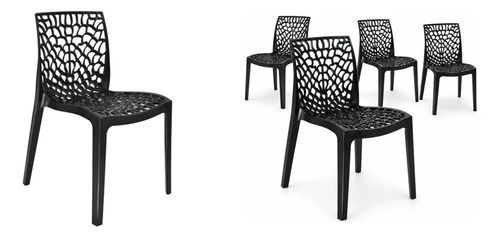 Kit 8 Cadeiras Gruvyer Preto Empilháveis 140kg Sorveteria Bares E Restaurantes