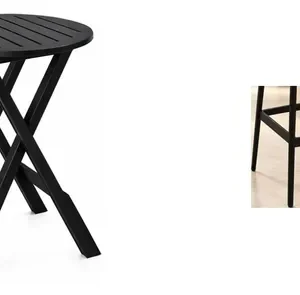 Kit Bistrô: Mesa Dobrável Marrom 60cm + 2 Banquetas Allegra Com Encosto Pretas
