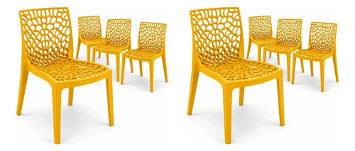 Kit 8 Cadeiras Gruvyer Amarelo Empilháveis 140kg Sorveteria Bares E Restaurantes