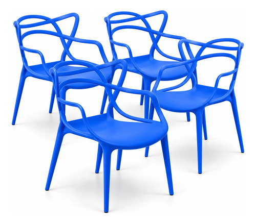 Kit 5 Cadeiras Allegra Com Braço Jantar Empilhável Colorida Allegra Azul