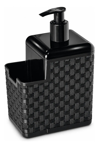 Dispenser De Detergente Com Porta Esponja Rattan Organizador Preto