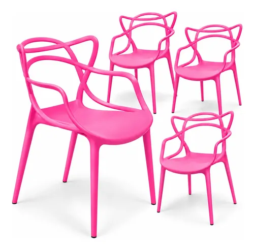 Kit 5 Cadeiras Allegra Com Braço Jantar Empilhável Colorida Allegra Rosa
