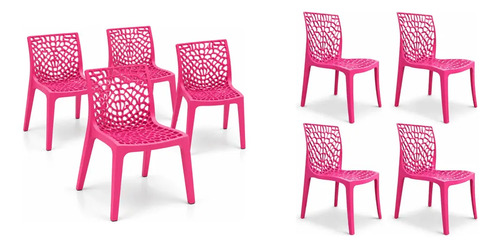 Kit 8 Cadeiras Gruvyer Rosa Empilháveis 140kg Sorveteria Bares E Restaurantes