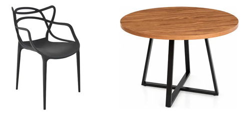 Conjunto Mesa De Jantar Redonda 110cm Mdf Industrial Com 4 Cadeiras Allegra Pretas