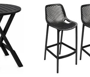 Kit Gourmet: Mesa Bistrô Dobrável Preta 60cm + 2 Banquetas Suits Mosaico Pretas