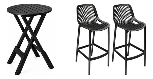 Kit Gourmet: Mesa Bistrô Dobrável Preta 60cm + 2 Banquetas Suits Mosaico Pretas