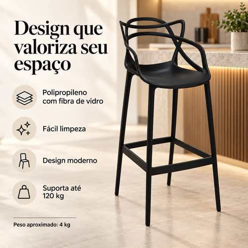 Kit 2 Banquetas Allegra Com Encosto Design Cozinha Bancada Fosco Preto