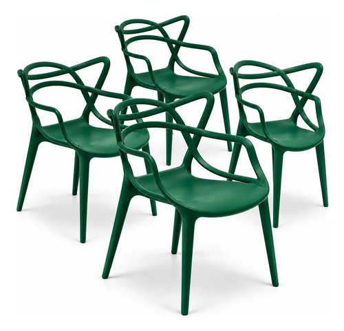 Kit 5 Cadeiras Allegra Com Braço Jantar Empilhável Colorida Allegra Verde-escuro