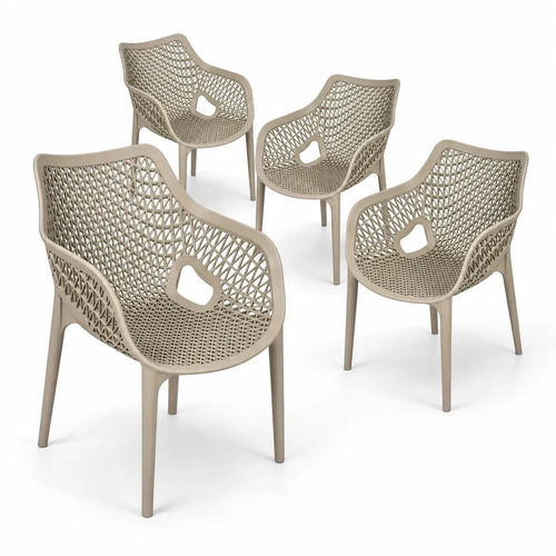 Kit 4 Poltronas Suits Mosaico Com Braços Empilháveis Nude - Prime Home