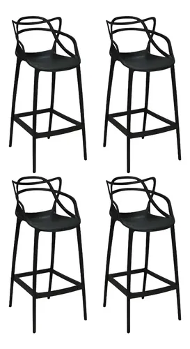 Kit 4 Banquetas Allegra Com Encosto Design Cozinha/bancada Cor Preto Lacado